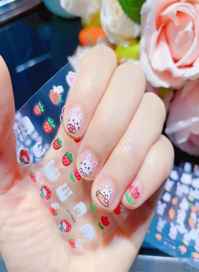 OSTTMA 30Pcs Easter Nail Art Stickers Cute Cartoon Bunny Nail Decals 3D Self Adhesive Nails Art Supplies Glitter Rabbit Star Heart Flower Nail Design Sticker for Women DIY Easter Nail Decorations Accessories - Image 5